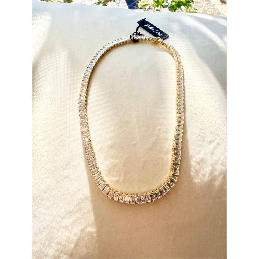 Dolce West Gold Tone Baguette Crystal Tennis Choker Necklace NWT - Picture 14 of 15